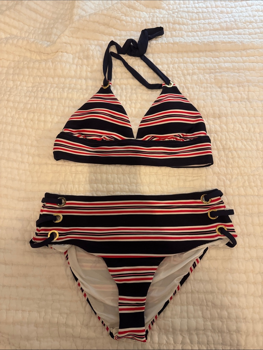 NWOT La Blanca Striped Bikini in Navy, Red & White